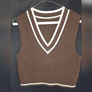 Brown and White Knit Vest